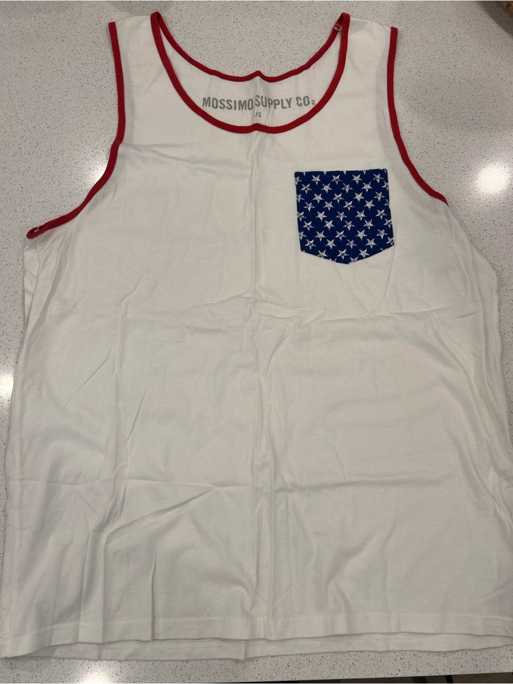 Mossimo Supply Co. White Tank with Red Trim and Navy Star Pocket